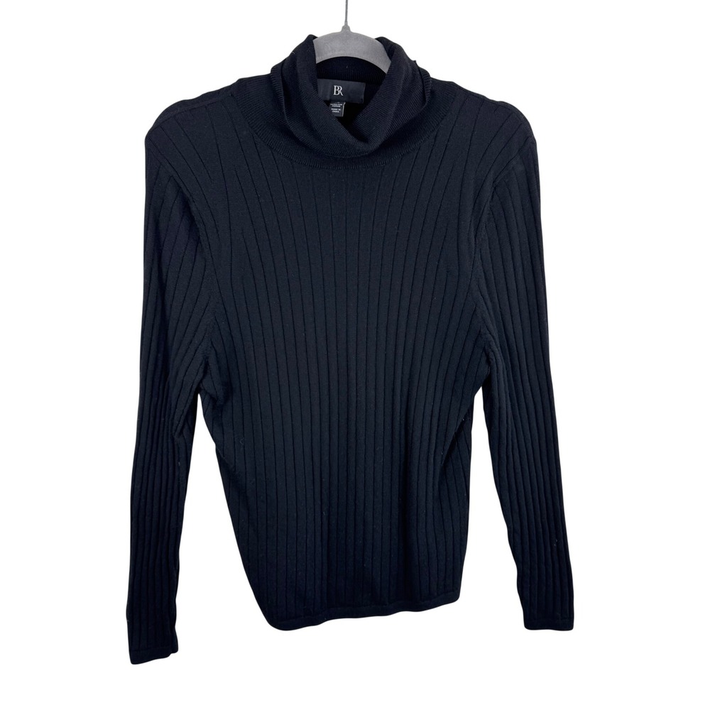 Banana Republic Womens Black Extra Fine Merino Wool Ribbed Turtleneck Sweater XL